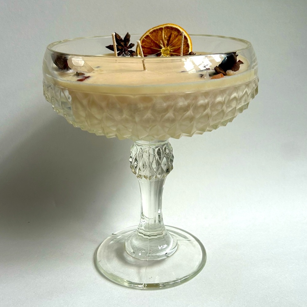 HANDMADE “Blood Orange” Soy Candle Vintage Container - Floral, Spices, Crystals